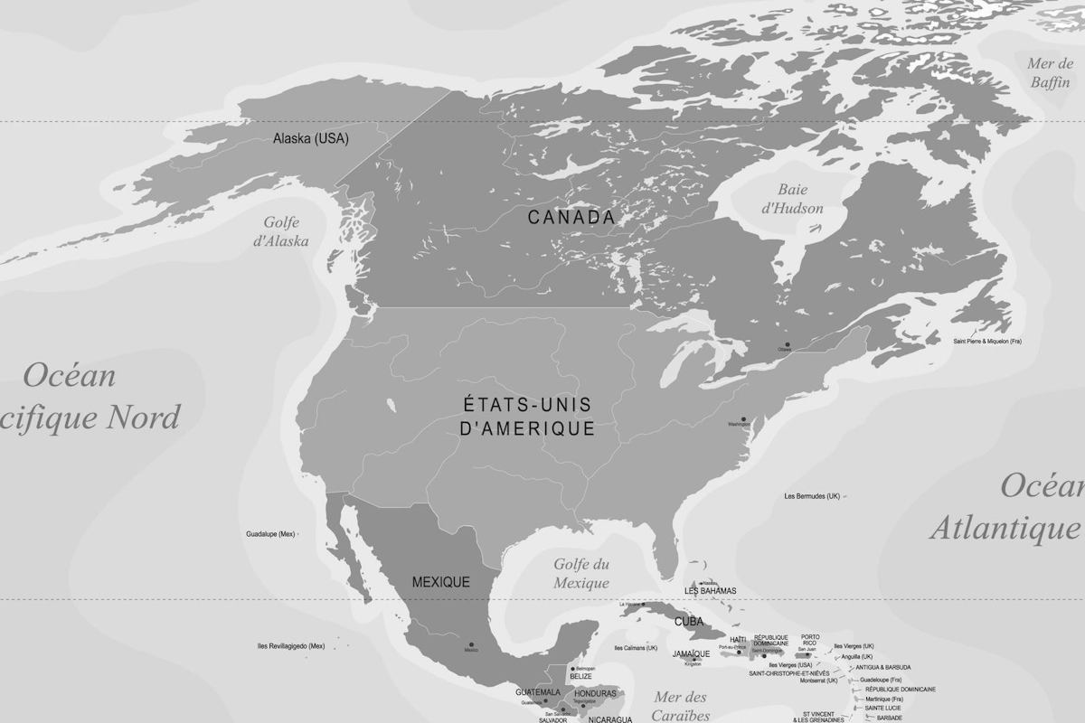carte des pays d'amérique du nord