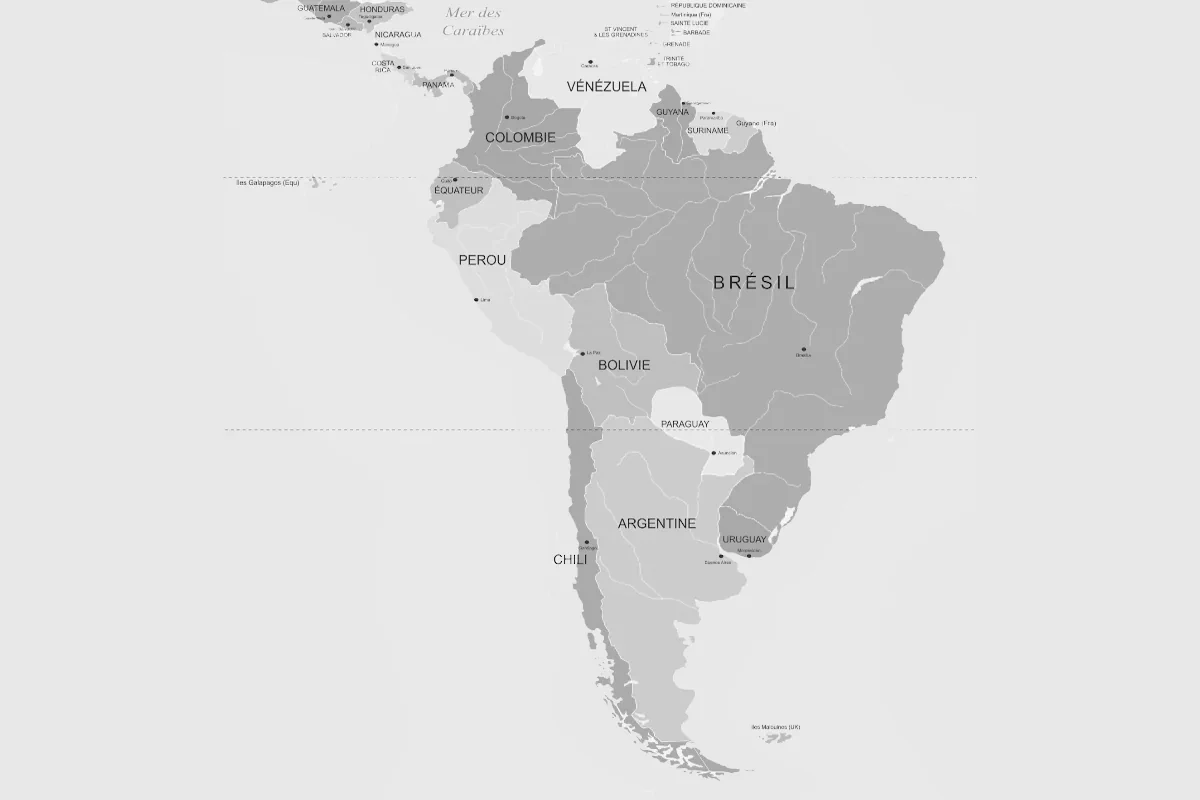 carte des pays d'amérique du sud